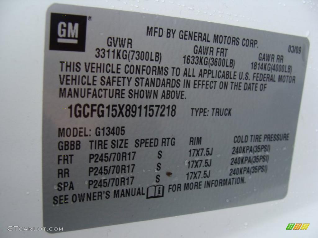 2009 Chevrolet Express 1500 Cargo Van Info Tag Photos