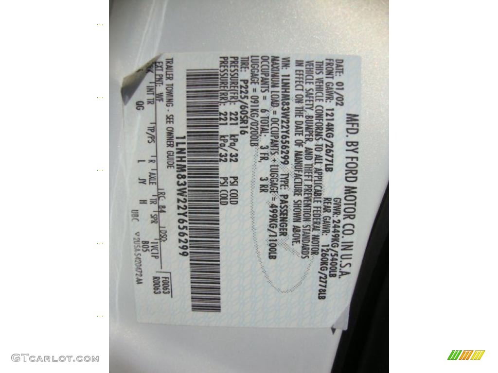 2002 Town Car Color Code WF for White Pearlescent Metallic Photo #37586088