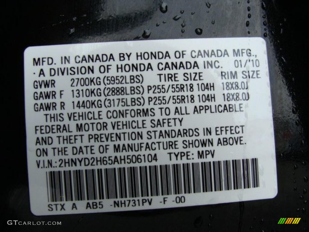 2010 MDX Color Code NH731P for Crystal Black Pearl Photo #37589892