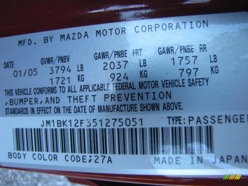 2005 MAZDA3 i Sedan - Velocity Red Mica / Black photo #21