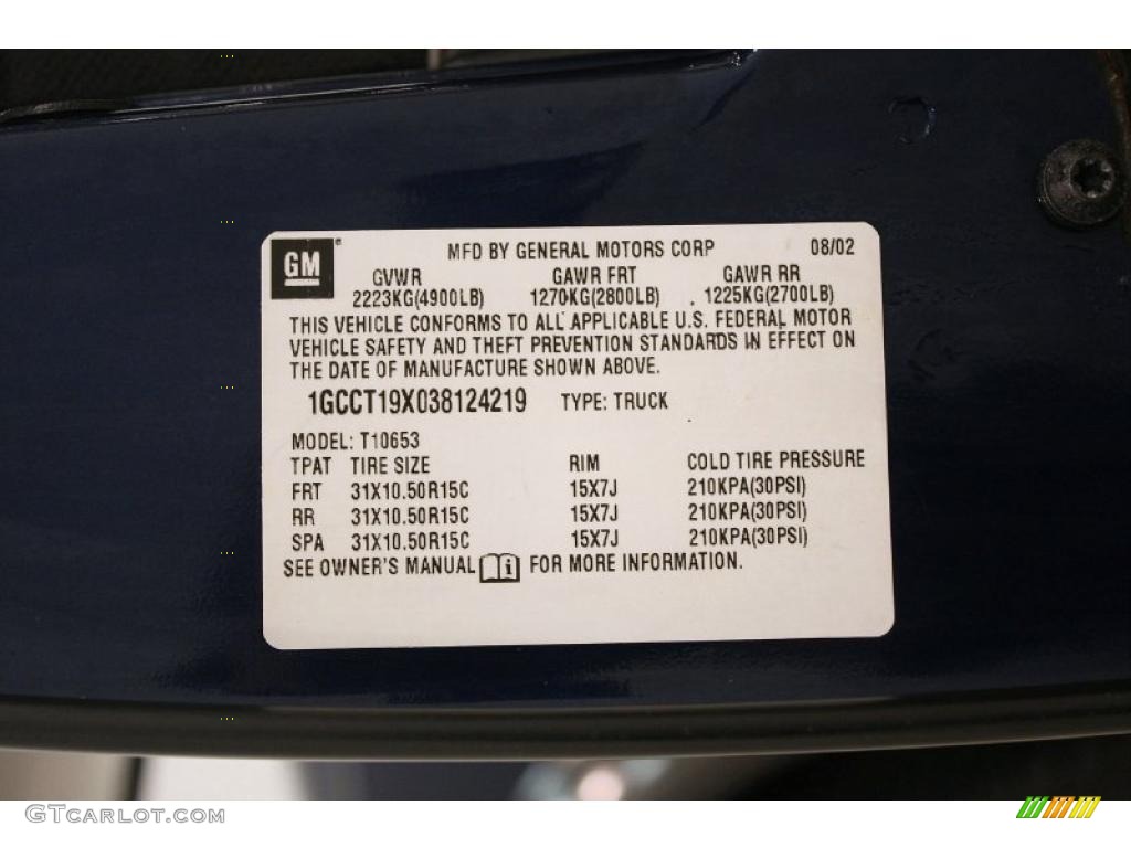 2003 Chevrolet S10 ZR2 Extended Cab 4x4 Info Tag Photos