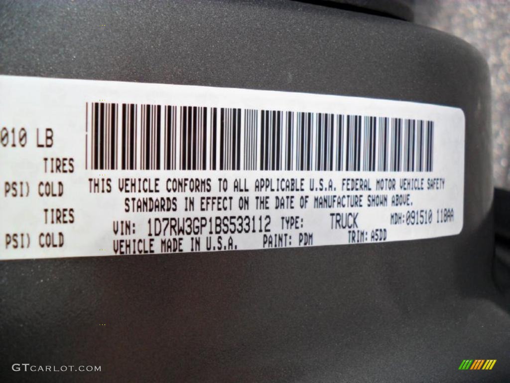 2011 Dakota Color Code PDM for Mineral Gray Metallic Photo #37599103