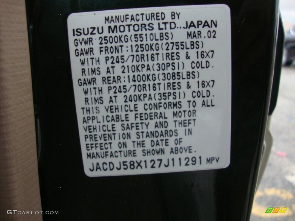 2002 Isuzu Trooper LS 4x4 Info Tag Photo #37600183