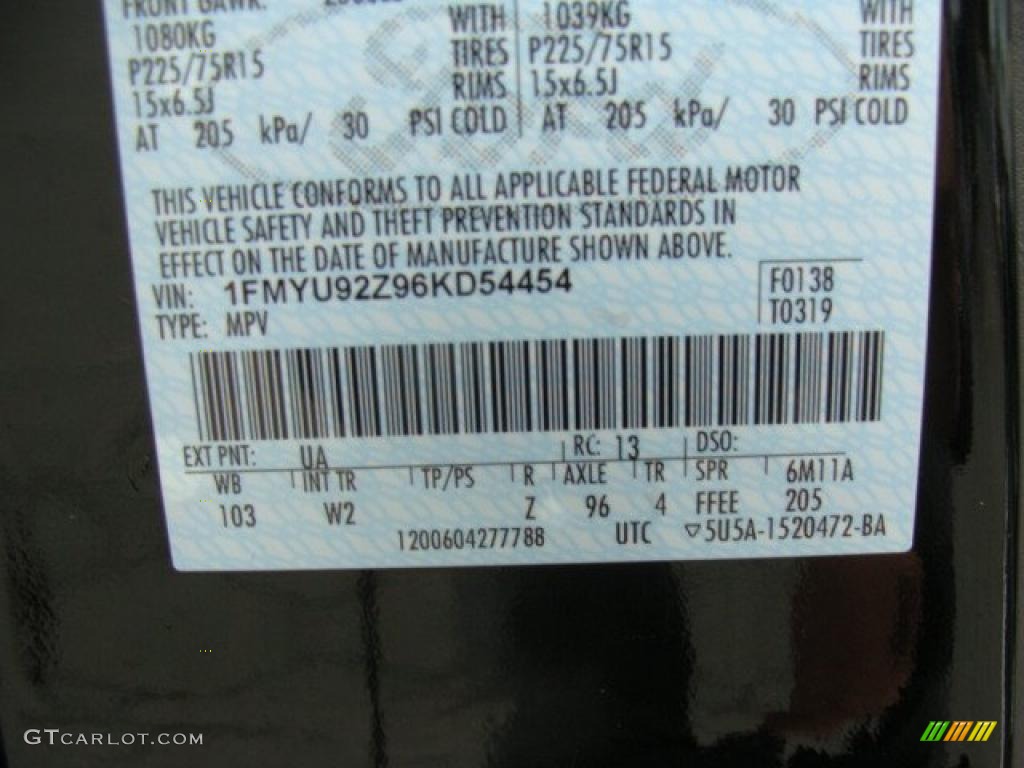 2006 Ford Escape XLS 4WD Color Code Photos