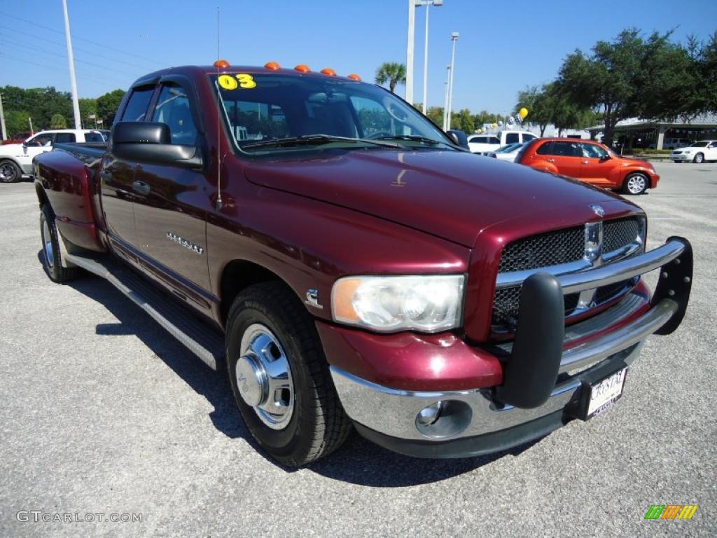 2003 Ram 3500 Laramie Quad Cab Dually - Dark Garnet Red Pearl / Dark Slate Gray photo #14