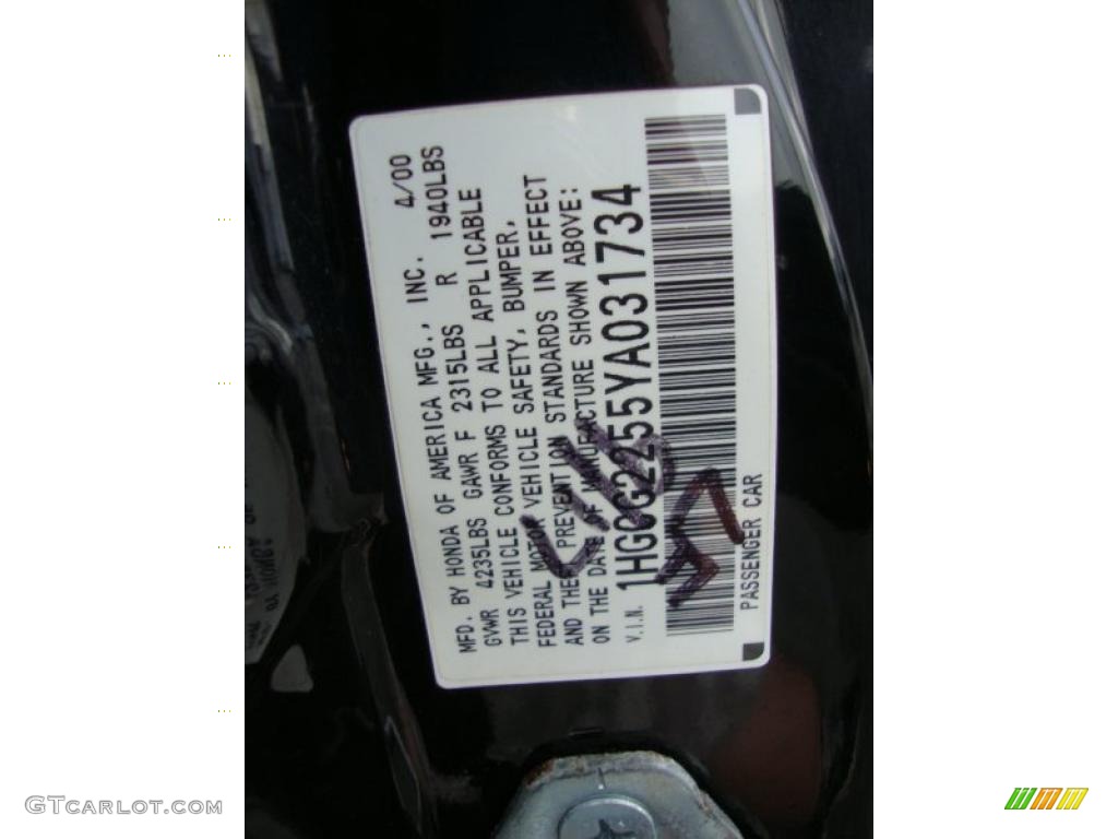 2000 Honda Accord EX V6 Coupe Info Tag Photo #37606889