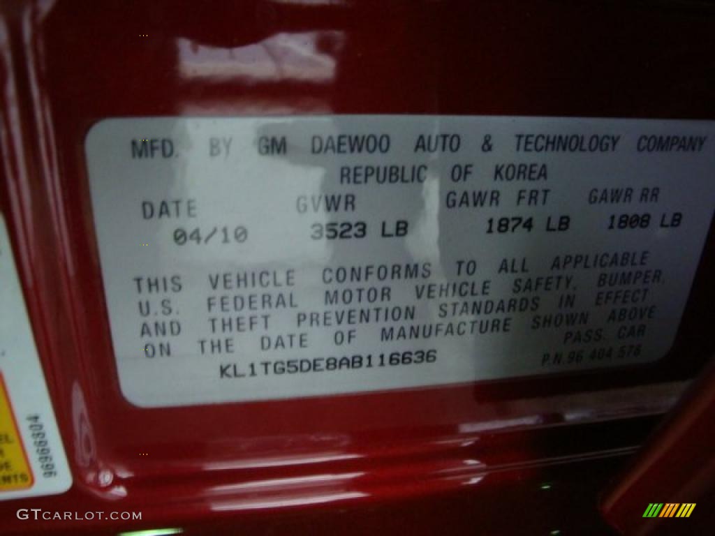 2010 Aveo LT Sedan - Sport Red / Charcoal photo #19