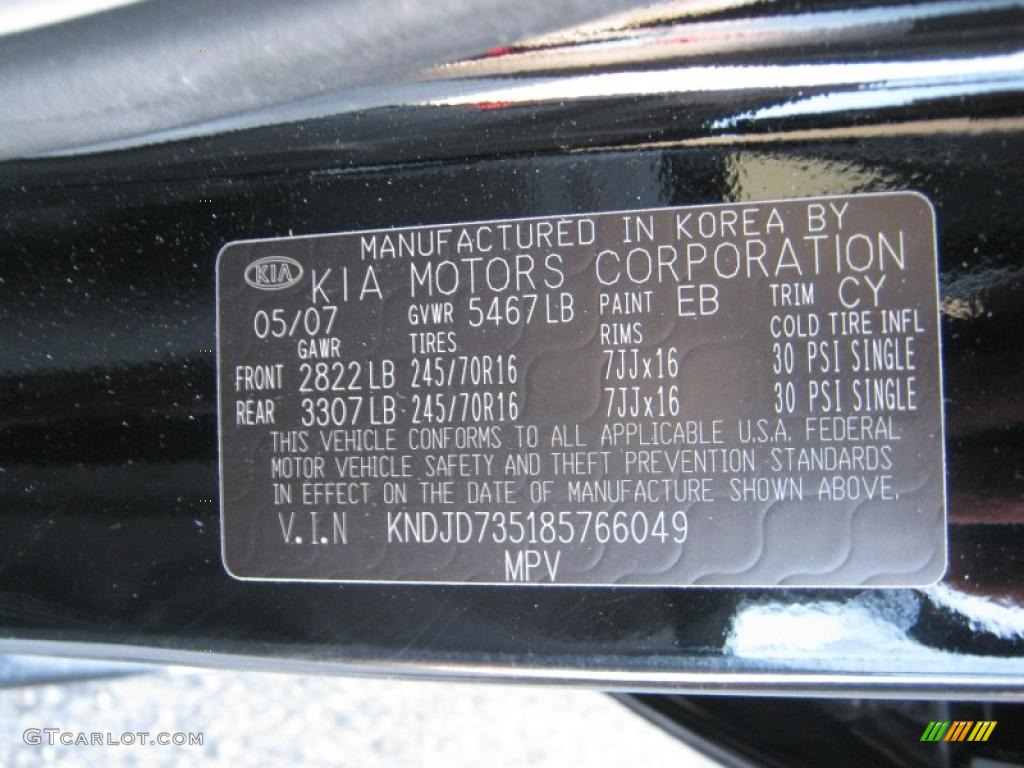 2008 Sorento Color Code EB for Ebony Black Photo #37608429