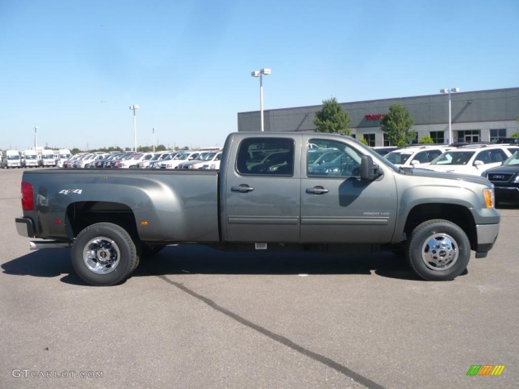2011 Sierra 3500HD SLT Crew Cab 4x4 Dually - Gray Green Metallic / Ebony photo #3