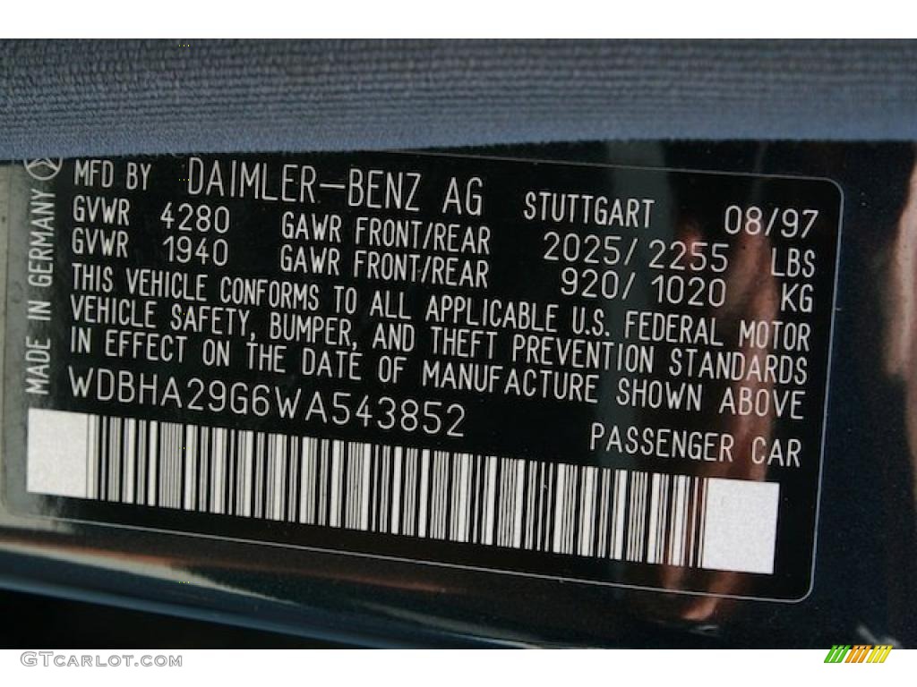 1998 Mercedes-Benz C 280 Info Tag Photo #37622112