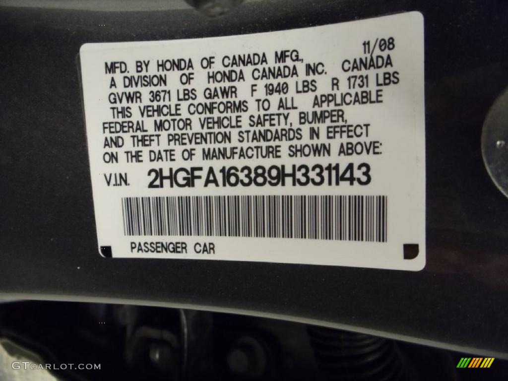 2009 Honda Civic DX-VP Sedan Info Tag Photo #37632740