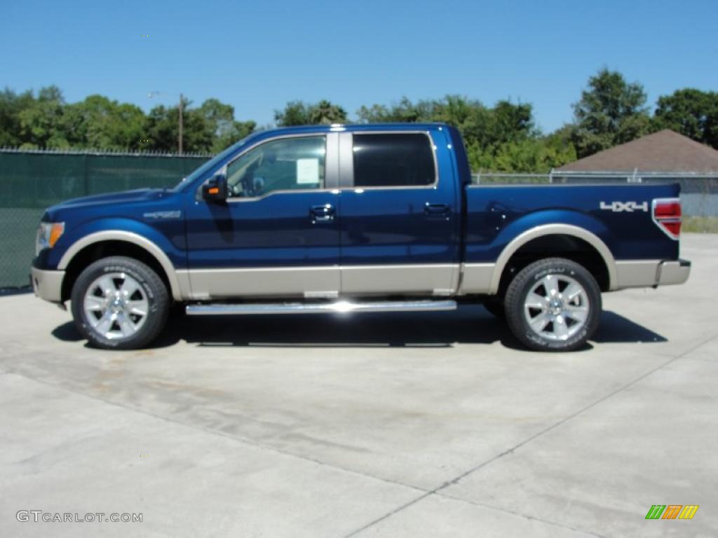 2010 F150 Lariat SuperCrew 4x4 - Dark Blue Pearl Metallic / Tan photo #6