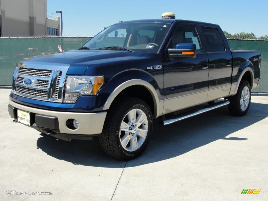 2010 F150 Lariat SuperCrew 4x4 - Dark Blue Pearl Metallic / Tan photo #7