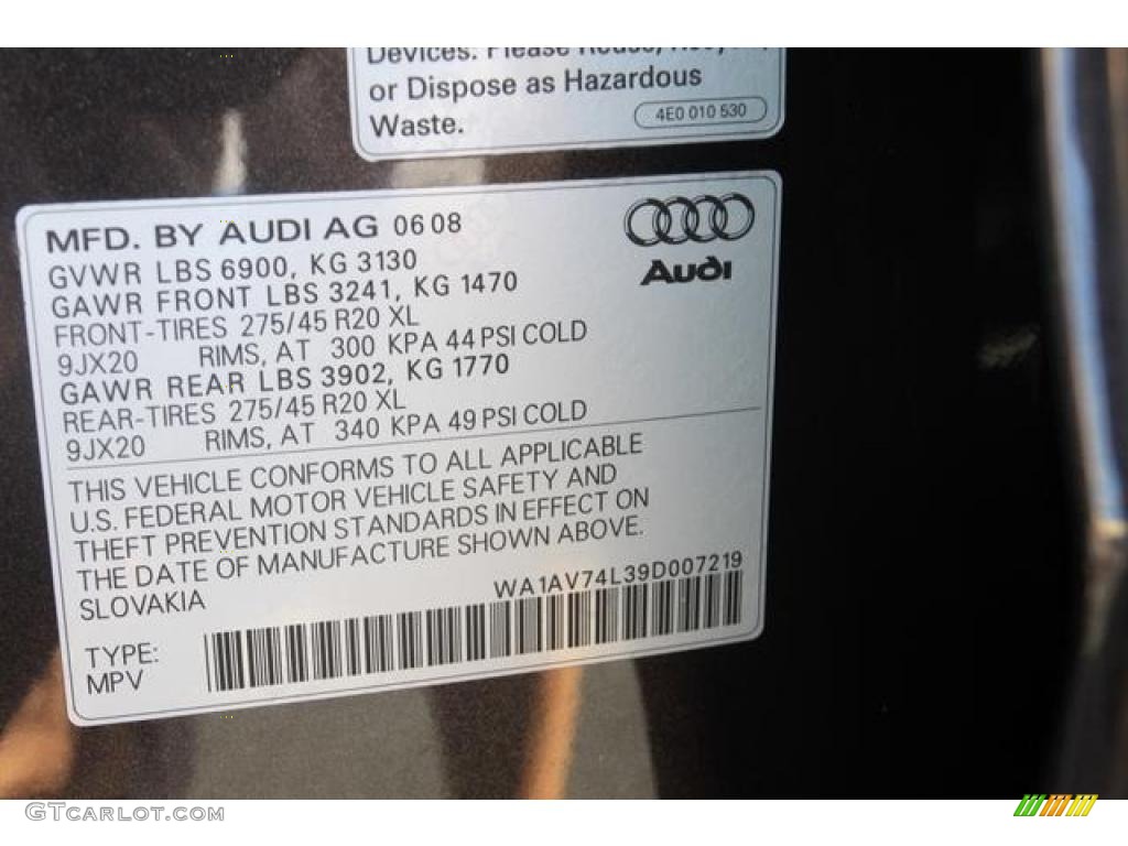 2009 Audi Q7 4.2 Prestige quattro Info Tag Photo #37657726