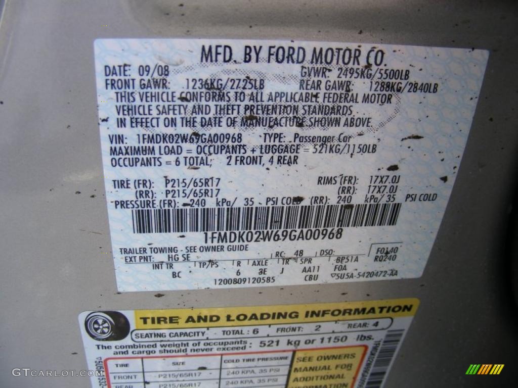 2009 Taurus X Color Code HG for Smokestone Metallic Photo #37658370