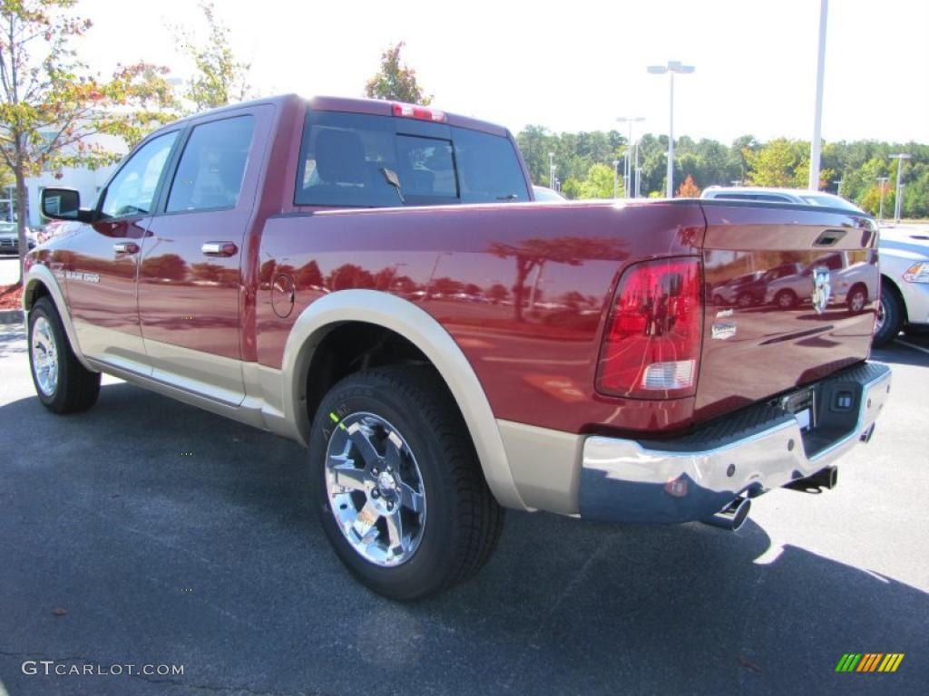 2011 Ram 1500 Laramie Crew Cab - Deep Cherry Red Crystal Pearl / Light Pebble Beige/Bark Brown photo #2