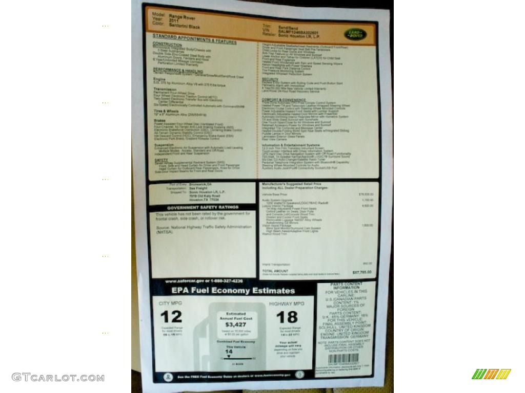 2011 Land Rover Range Rover HSE Window Sticker Photo #37671138