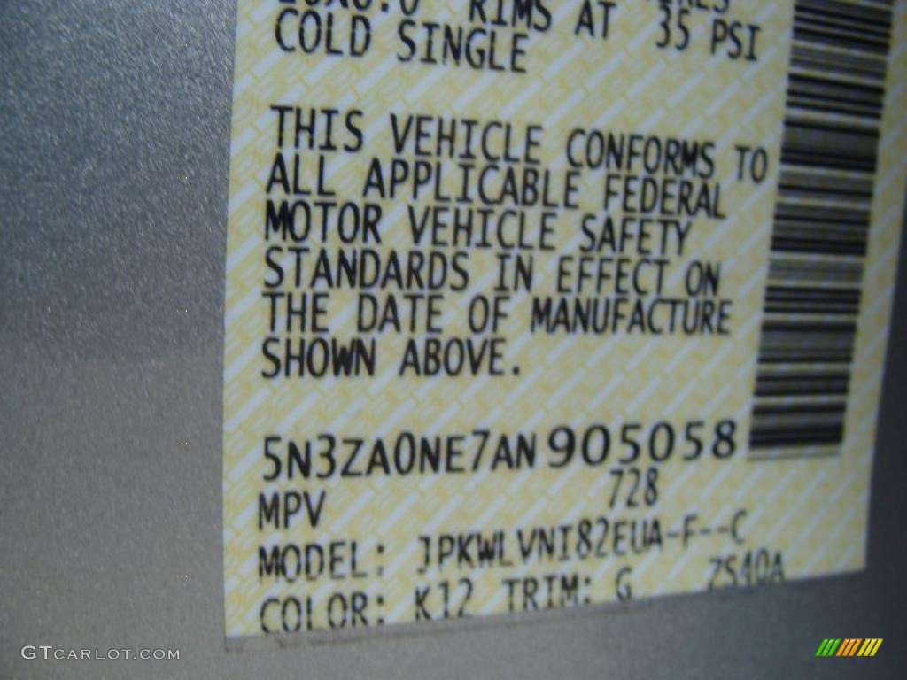 2010 QX Color Code K12 for Silver Indulgence Photo #37677118