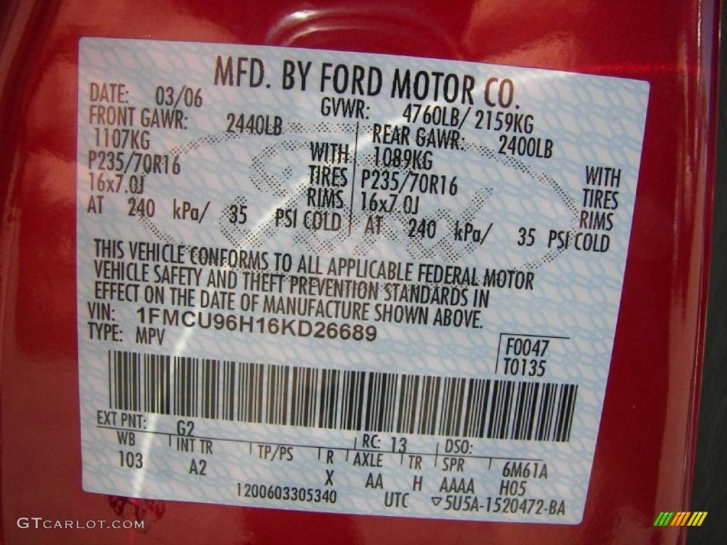 2006 Escape Color Code G2 for Redfire Metallic Photo #37685318