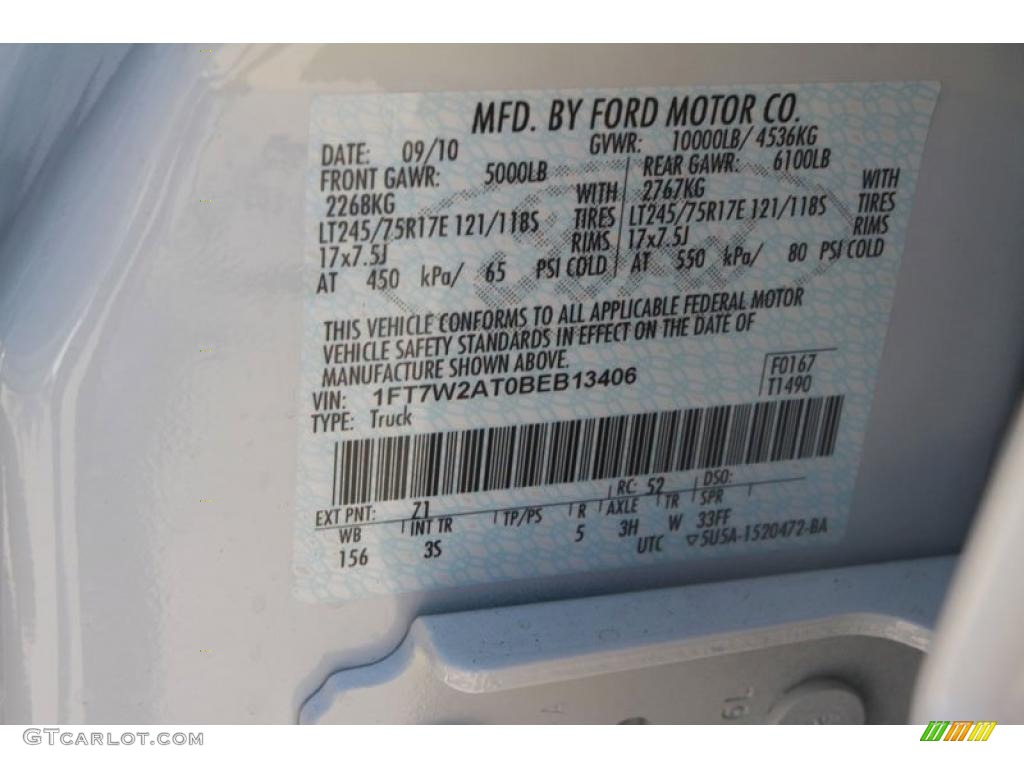 2011 F250 Super Duty Color Code Z1 for Oxford White Photo #37685374