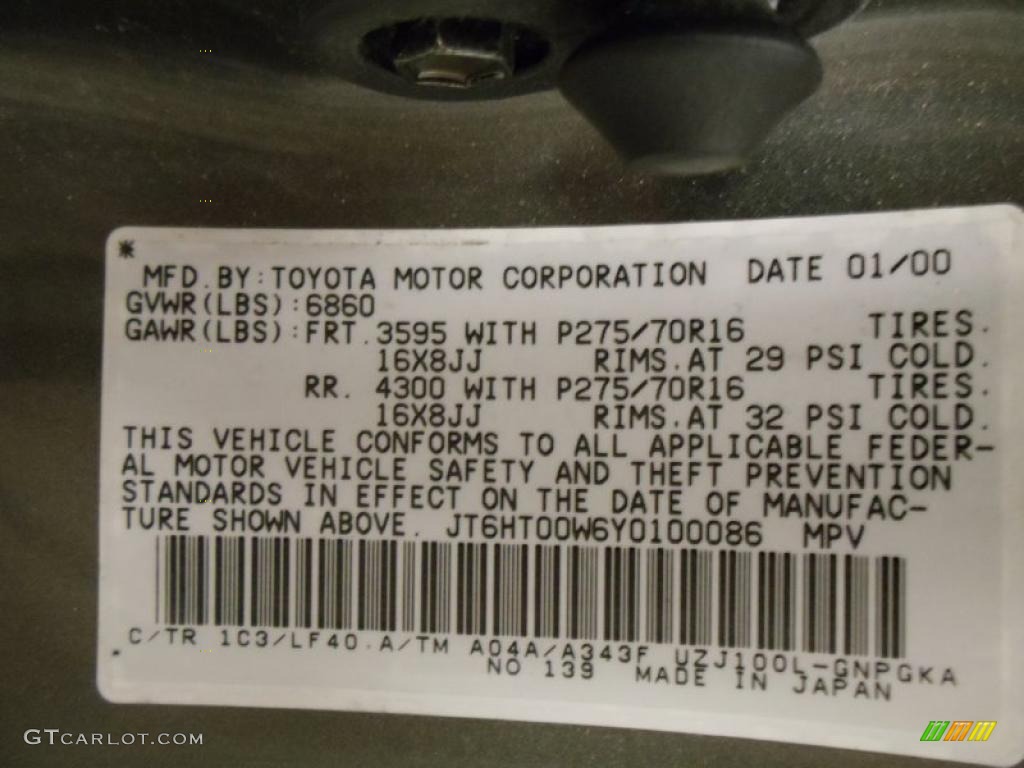 2000 LX Color Code 1C3 for Riverock Green Mica Photo #37686694