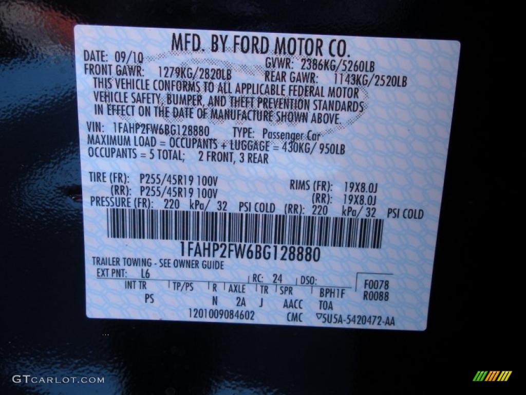 2011 Taurus Color Code L6 for Kona Blue Photo #37691754