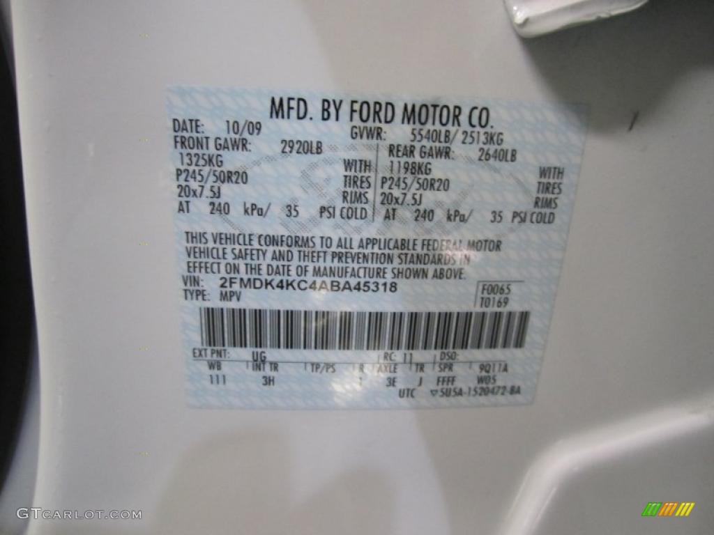 2010 Edge Color Code UG for White Platinum Tri-Coat Photo #37711521