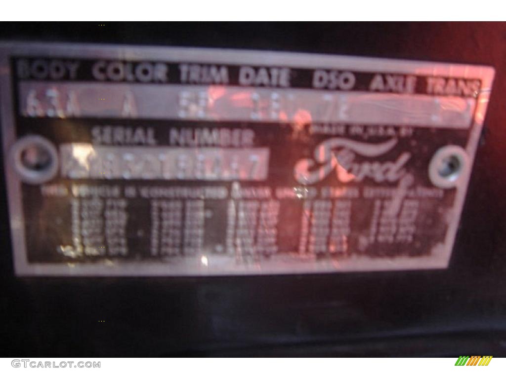 1962 Ford Thunderbird 2 Door Coupe Color Code Photos