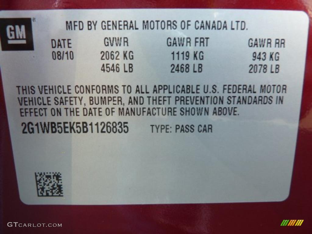 2011 Chevrolet Impala LT Info Tag Photo #37727415