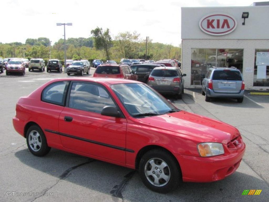 2002 Accent L Coupe - Retro Red / Gray photo #1