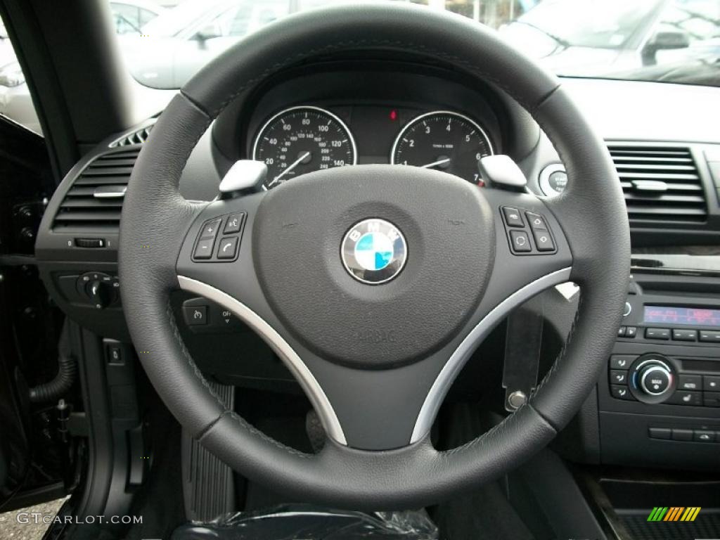 2010 BMW 1 Series 128i Convertible Black Steering Wheel Photo #37741602