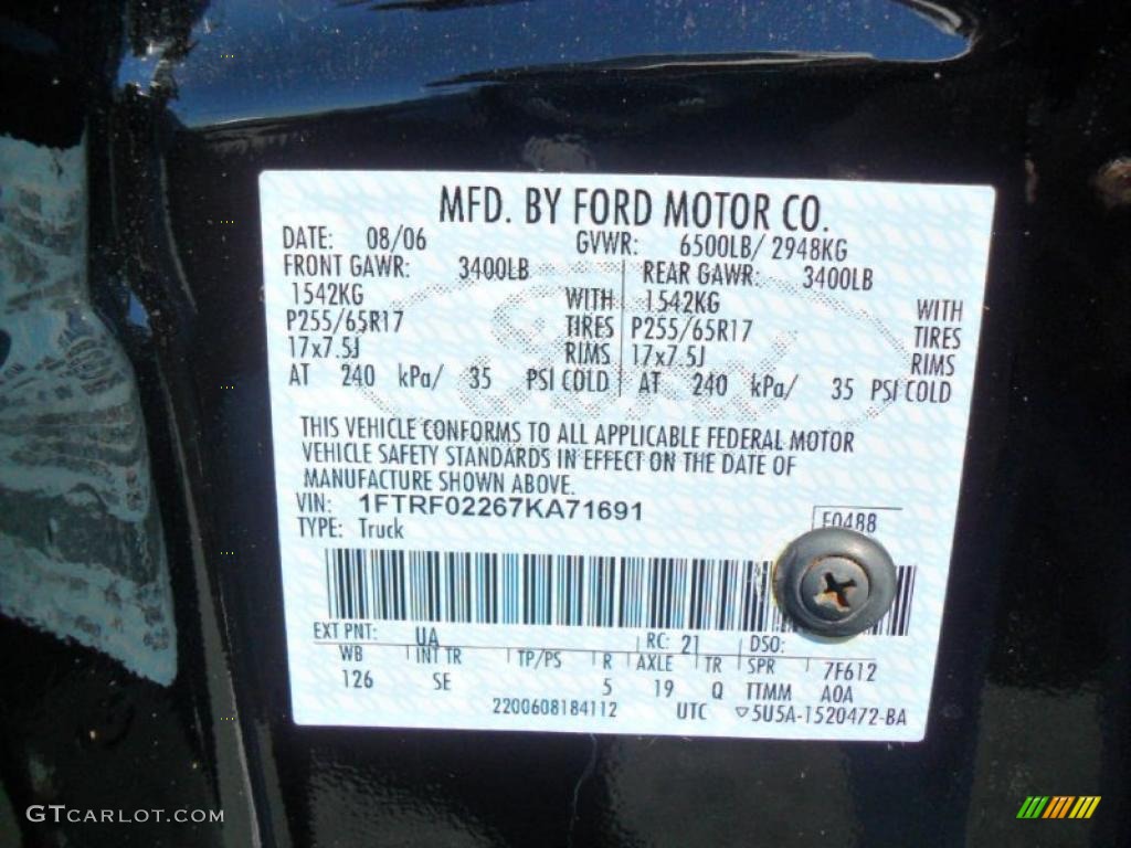 2007 Ford F150 STX Regular Cab Color Code Photos