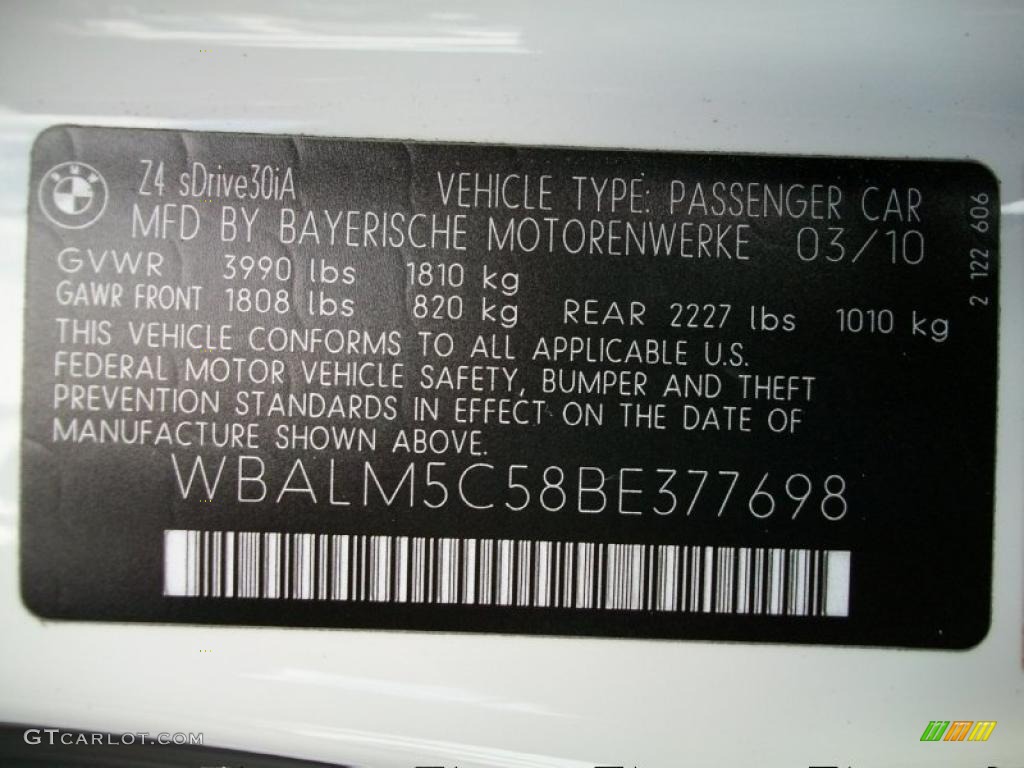 2011 BMW Z4 sDrive30i Roadster Info Tag Photo #37744019
