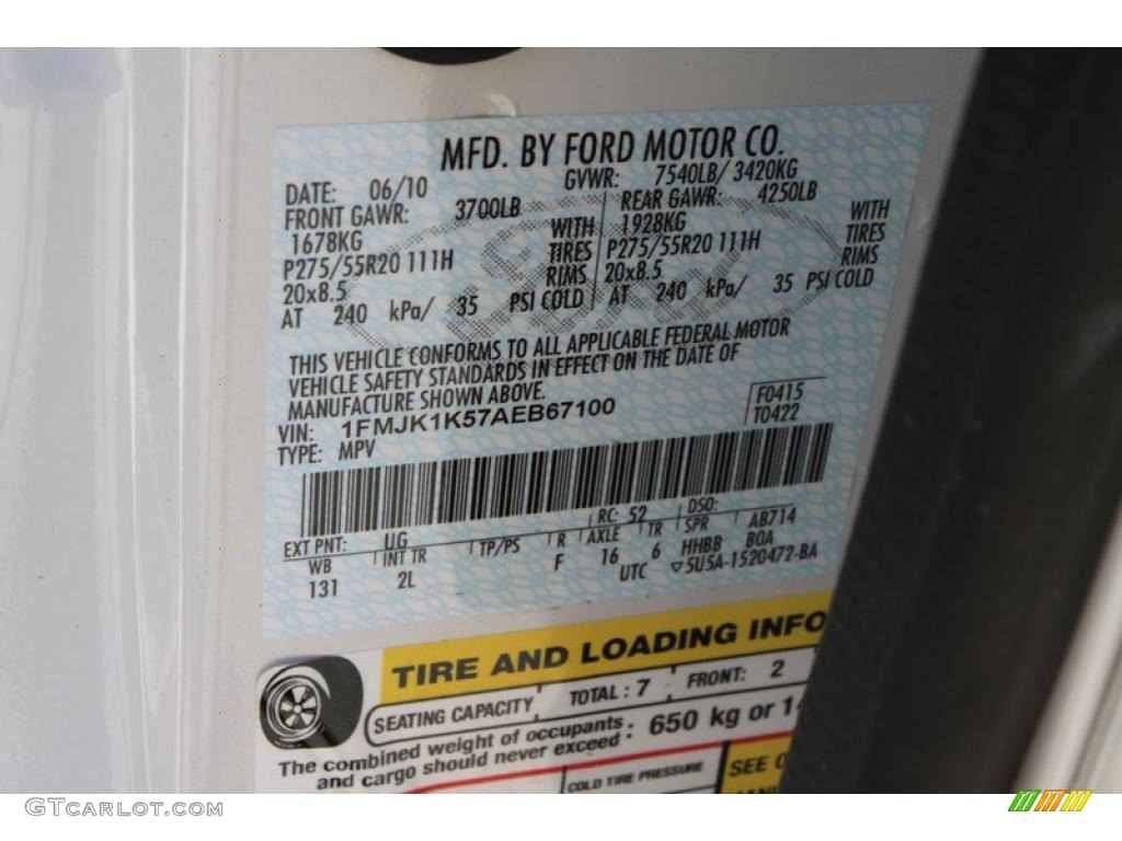 2010 Expedition Color Code UG for White Platinum Tri-Coat Metallic Photo #37750538