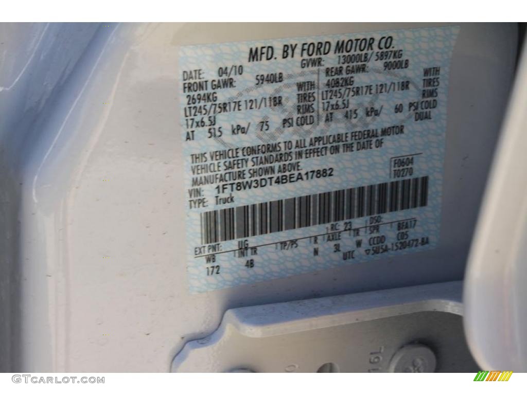 2011 F350 Super Duty Color Code UG for White Platinum Tri-Coat Metallic Photo #37752426