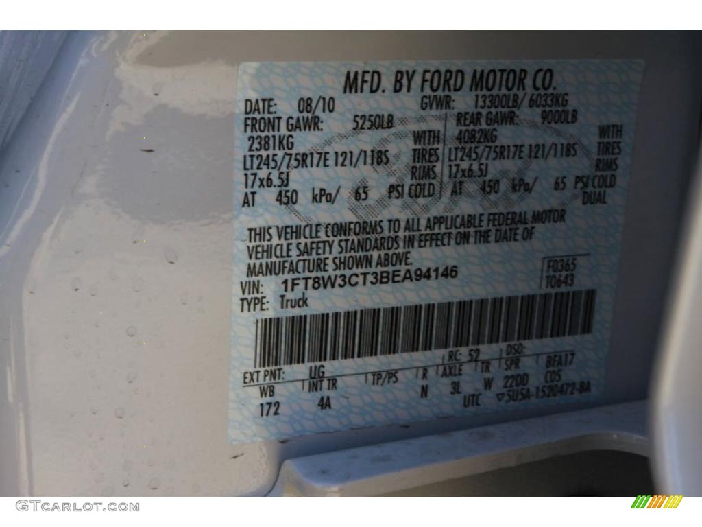 2011 F350 Super Duty Color Code UG for White Platinum Tri-Coat Metallic Photo #37753806