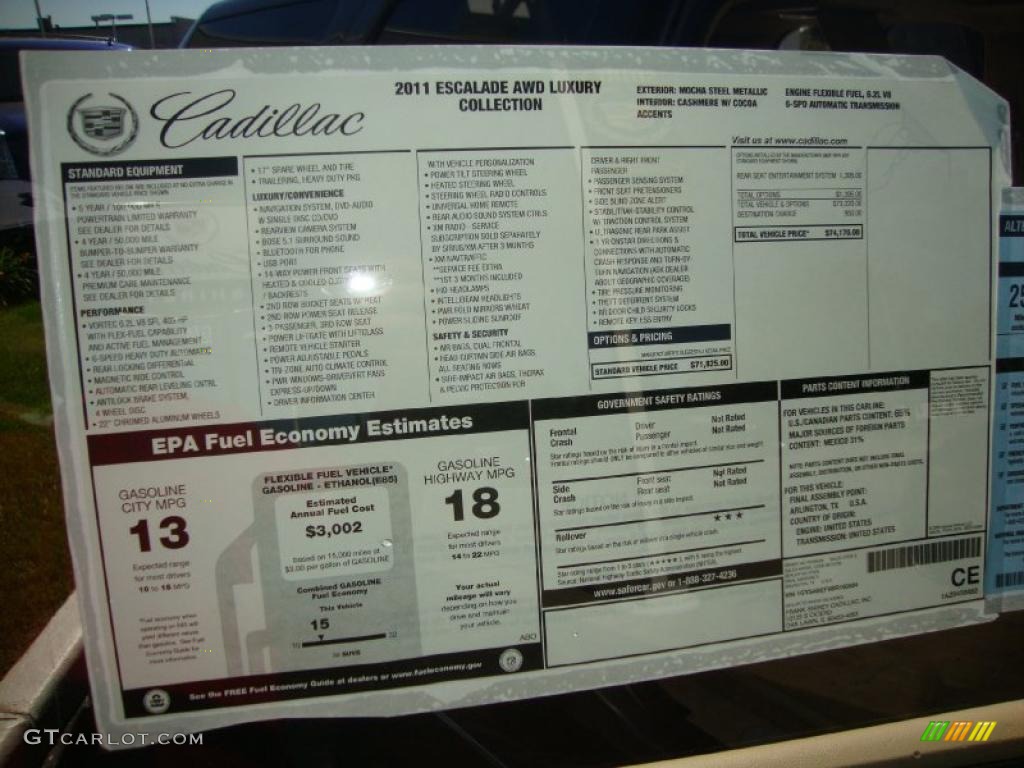 2011 Cadillac Escalade Luxury AWD Window Sticker Photo #37762502