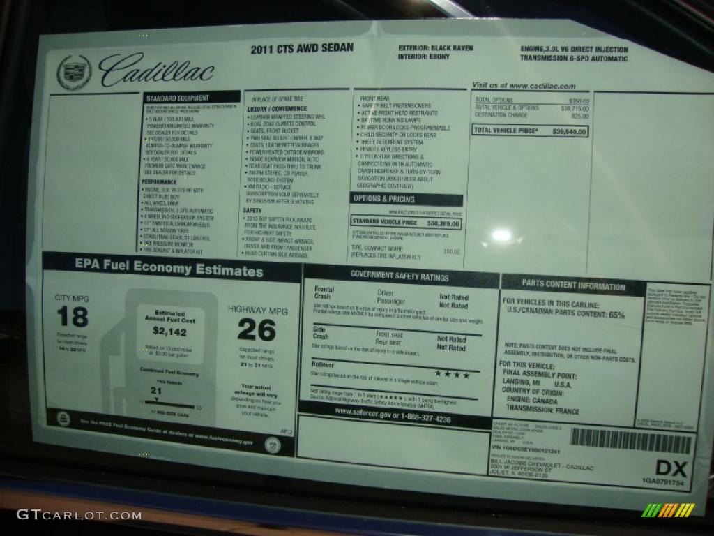 2011 Cadillac CTS 4 3.0 AWD Sedan Window Sticker Photo #37762766