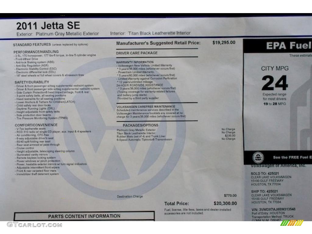 2011 Volkswagen Jetta SE Sedan Window Sticker Photo #37775226