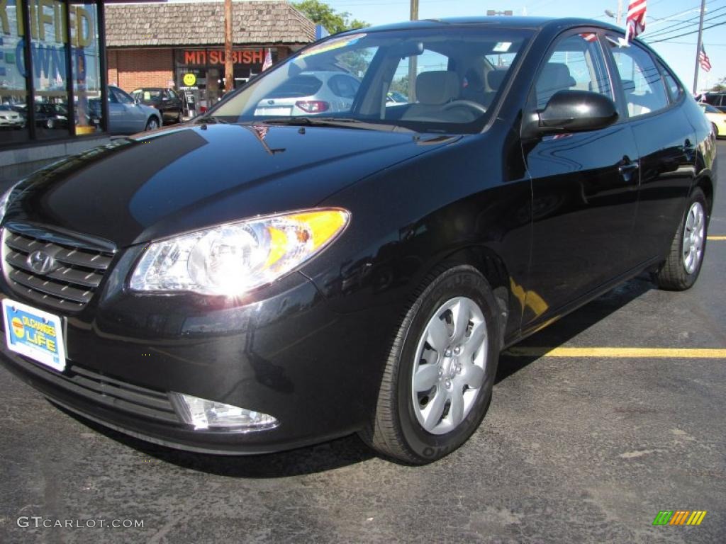 2009 Elantra GLS Sedan - Black Pearl / Beige photo #1