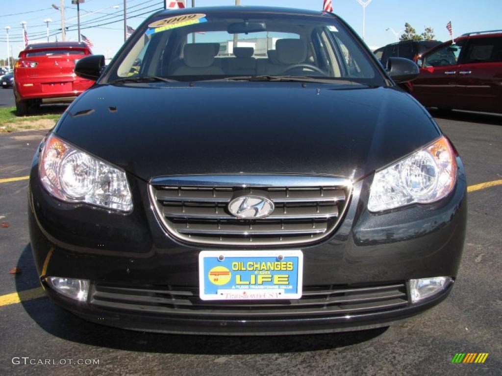 2009 Elantra GLS Sedan - Black Pearl / Beige photo #13