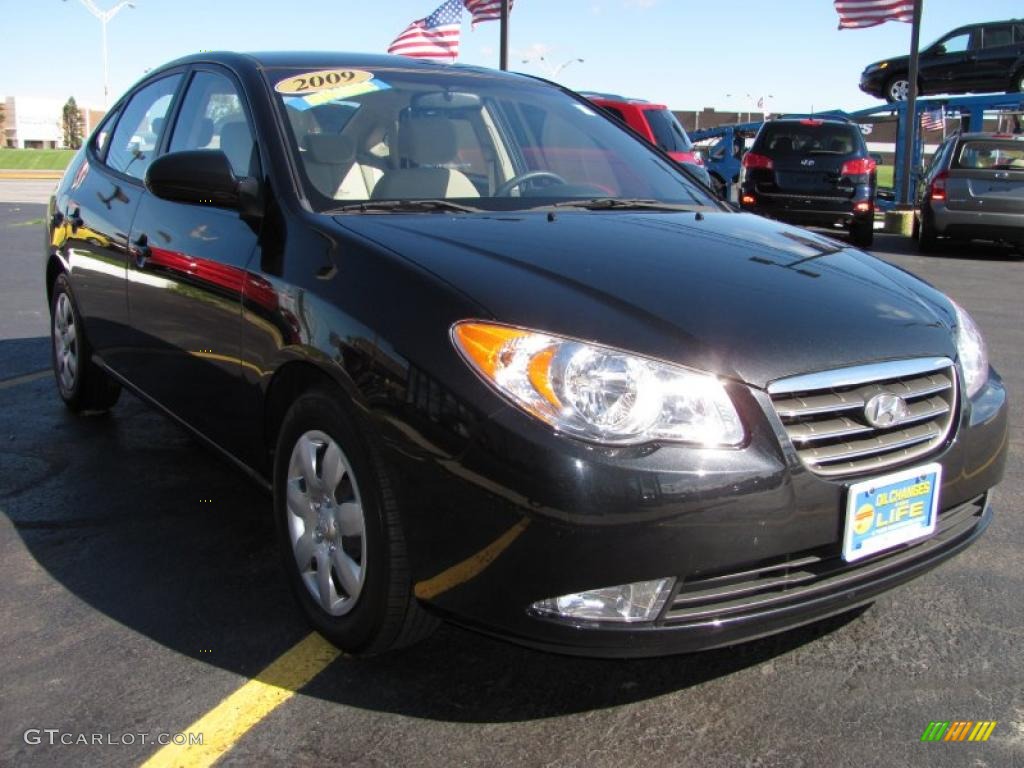 2009 Elantra GLS Sedan - Black Pearl / Beige photo #14