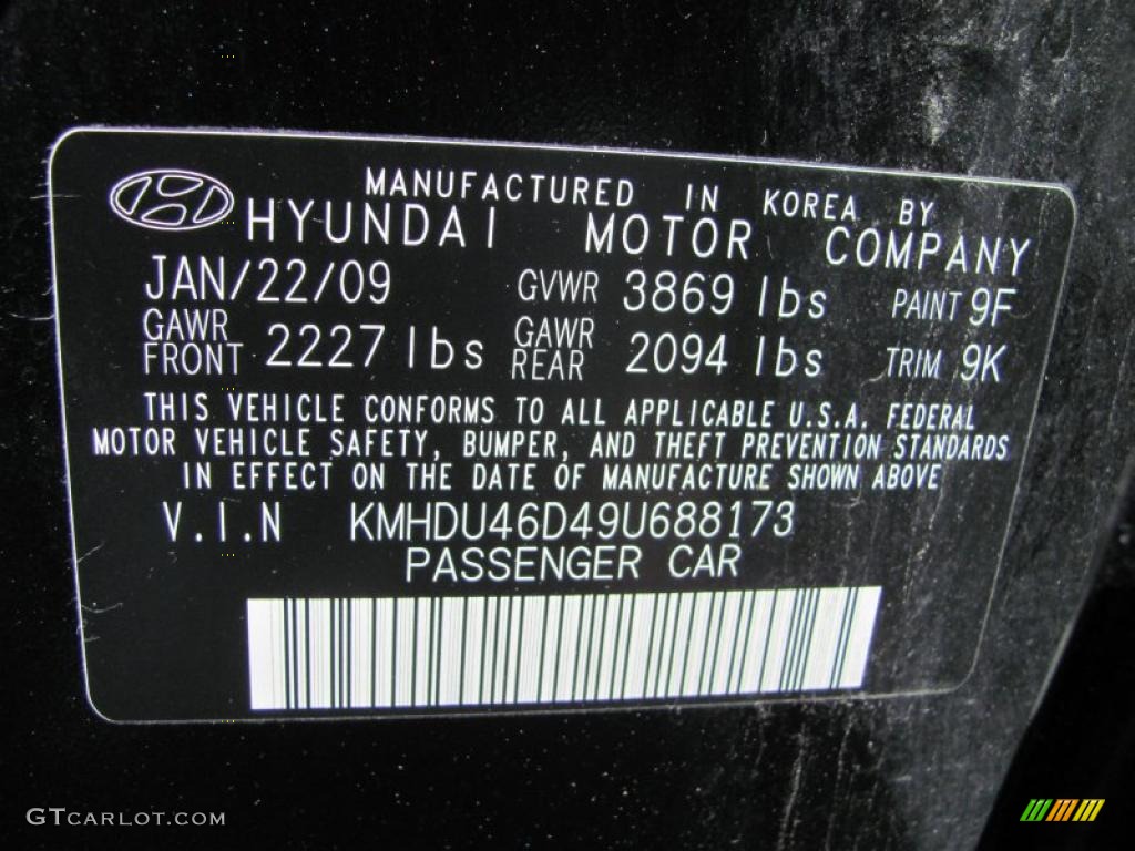 2009 Elantra GLS Sedan - Black Pearl / Beige photo #22