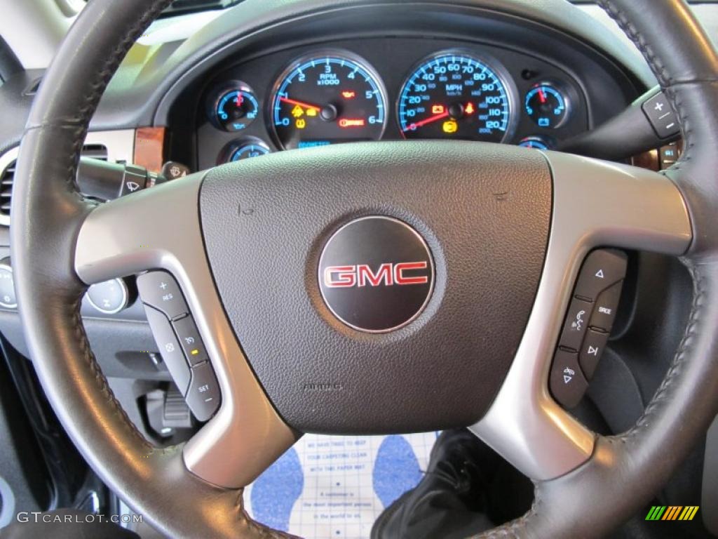 2009 GMC Sierra 1500 SLT Crew Cab 4x4 Ebony Steering Wheel Photo #37788660