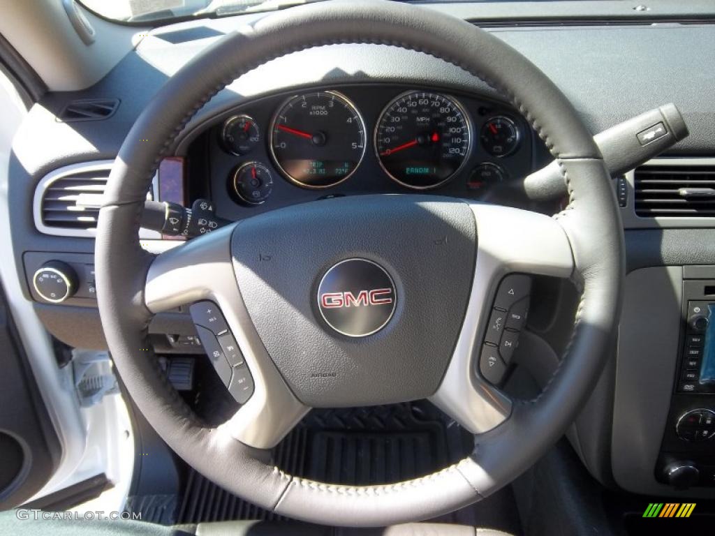 2011 GMC Sierra 3500HD SLT Crew Cab 4x4 Dually Ebony Steering Wheel Photo #37793760