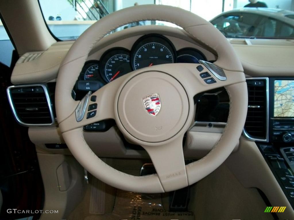 2011 Porsche Panamera 4 Luxor Beige Steering Wheel Photo #37796984