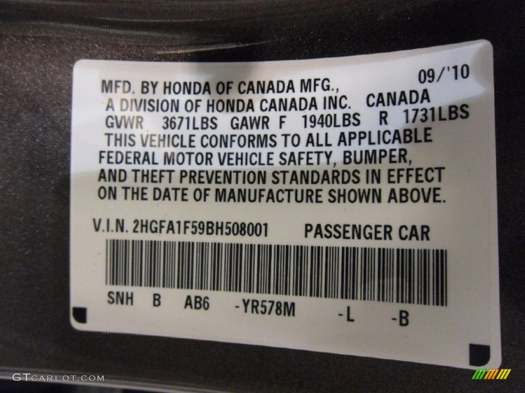 2011 Civic Color Code YR578M for Urban Titanium Metallic Photo #37805408