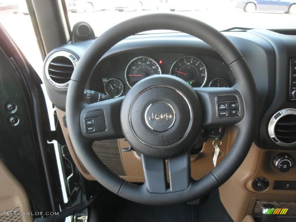 2011 Jeep Wrangler Unlimited Rubicon 4x4 Black Steering Wheel Photo #37807136