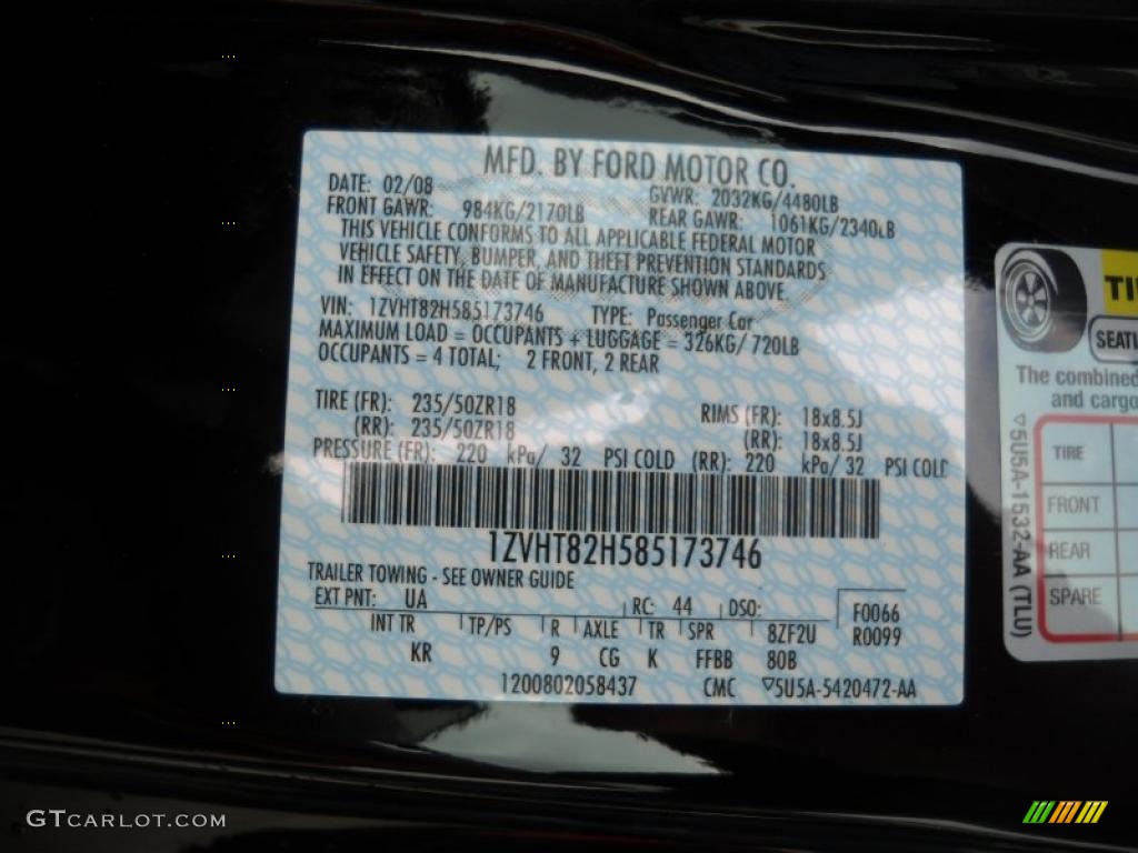 2008 Mustang Color Code UA for Black Photo #37809052