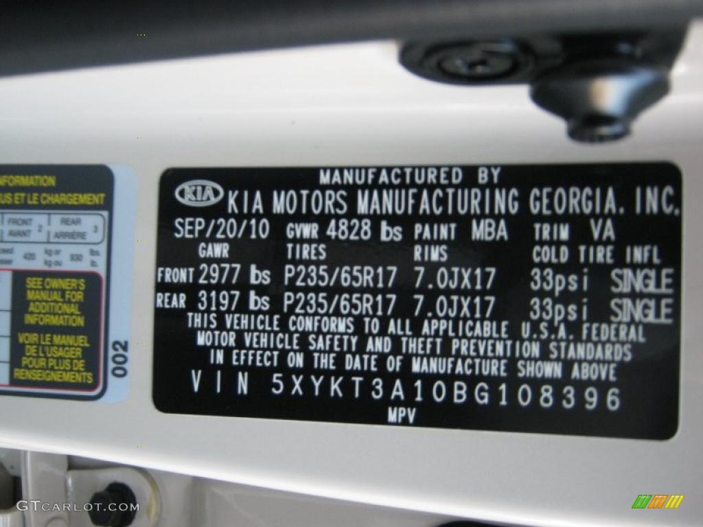 2011 Sorento Color Code MBA for White Sand Beige Photo #37819686